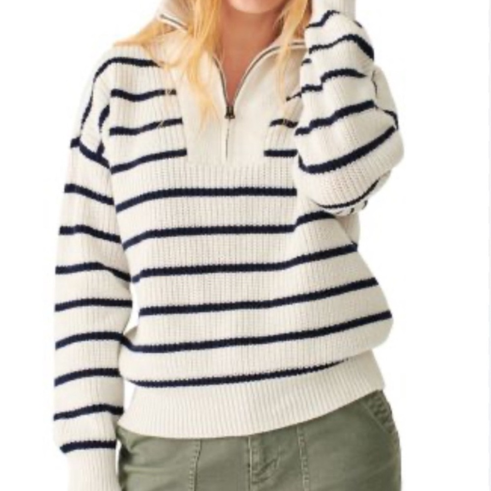 Faherty Mariner Sweater in navy/white nautical stripes - XL